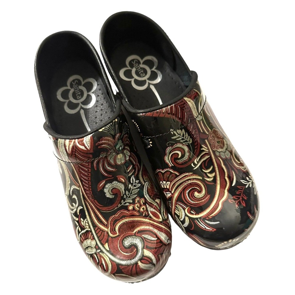 SANITA 38 Floral PAISLEY Leather Danish Professional Clogs EUC Worn Once!